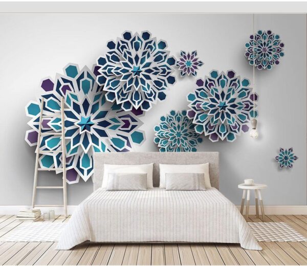 Fototapet Grup de flori albastre și albe