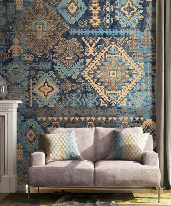 Design albastru și galben pe o suprafață albastră Fototapet Design albastru și galben pe o suprafață albastră