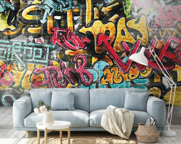 Graffiti galben și negru Fototapet Graffiti galben și negru