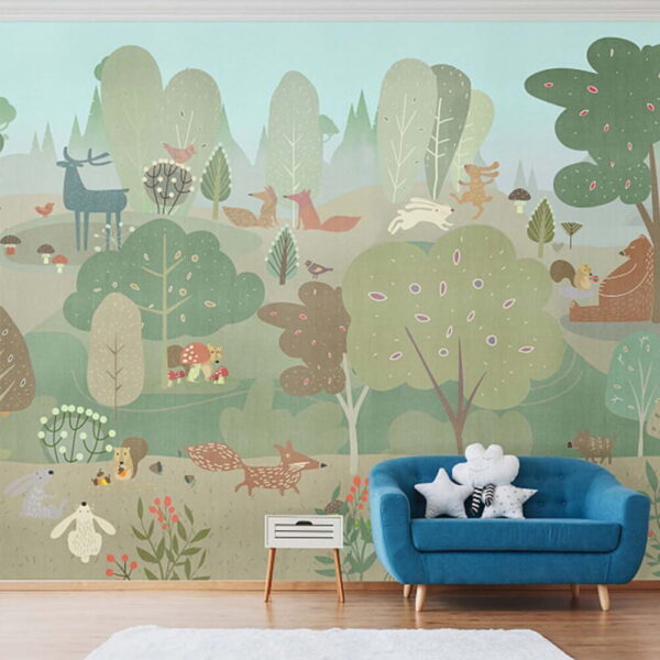 Desen animat de animale într-o pădure Fototapet Desen animat de animale într-o pădure