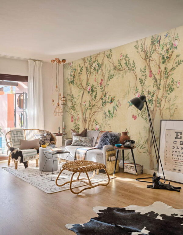 Fototapet Wallpaper cu păsări și flori