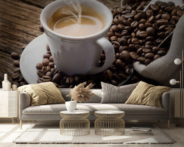 Ceașcă de cafea din care iese abur Fototapet Ceașcă de cafea din care iese abur