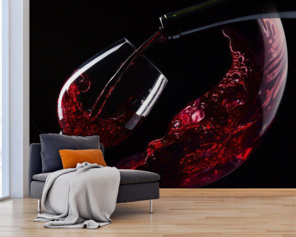 Se toarnă un pahar de vin roșu Fototapet Se toarnă un pahar de vin roșu