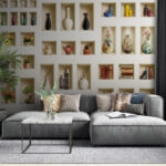 Fototapet Rafturi decorative cu articole colorate expuse.