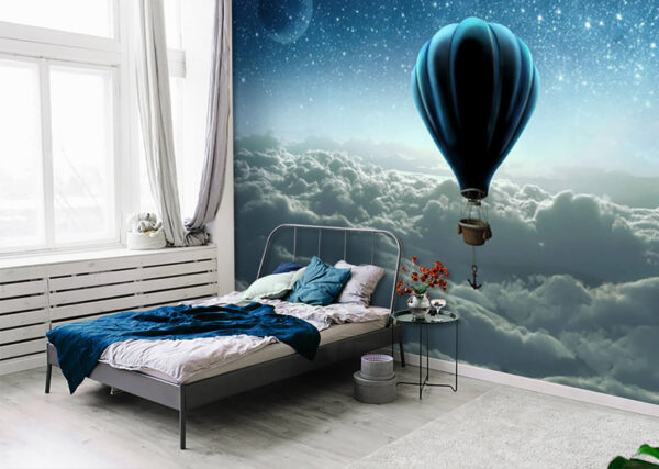 Balon cu aer cald cu un coș atașat la el Fototapet Balon cu aer cald cu un coș atașat la el