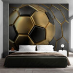 Fototapet Minge de fotbal pe fundal cu model hexagonal.