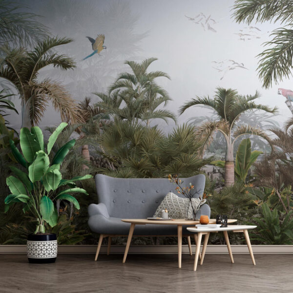 Pasăre zburând deasupra unei păduri tropicale Fototapet Pasăre zburând deasupra unei păduri tropicale