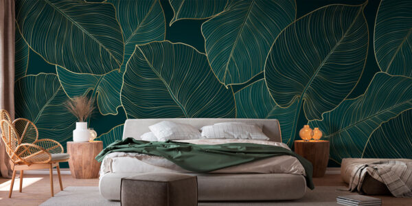 Linie artistică elegantă de frunze tropicale Fototapet Linie artistică elegantă de frunze tropicale