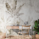 Fototapet Frunze decolorate pe perete rustic.