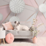 Fototapet Design geometric alb și roz