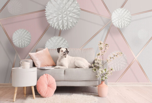 Design geometric alb și roz Fototapet Design geometric alb și roz