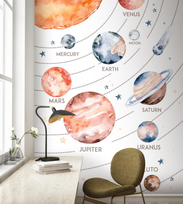Acuarelă a unei planete cu inele Fototapet Acuarelă a unei planete cu inele