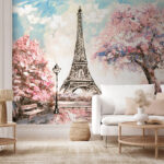 Fototapet Paris romantic sub flori de cireș.