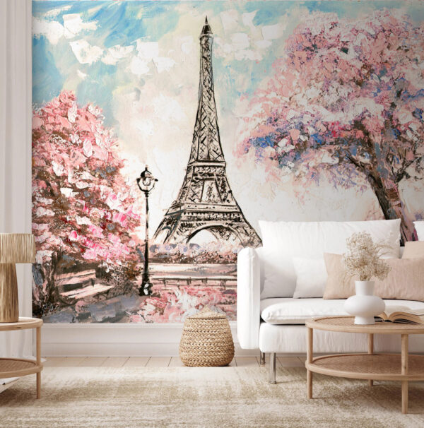 Paris romantic sub flori de cireș Fototapet Paris romantic sub flori de cireș