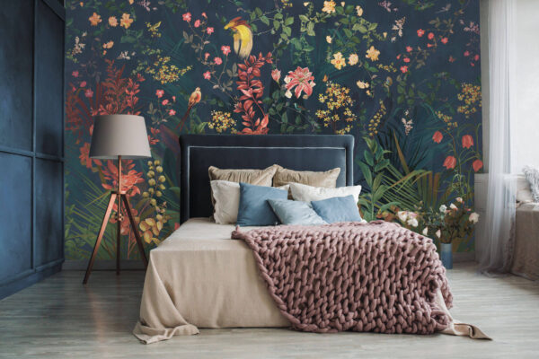 Paradis floral cu păsări vibrante Fototapet Paradis floral cu păsări vibrante