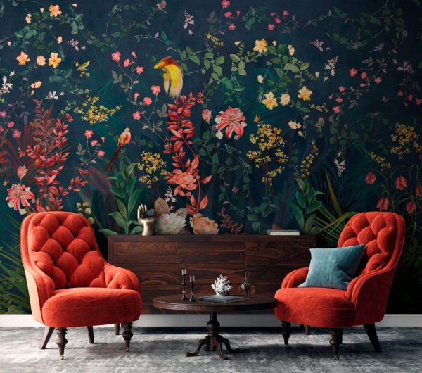 Wall mural Wall mural Paradis floral cu păsări vibrante (SKU: u74744)