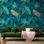 Fototapet Frunzele tropicale creează un model vibrant.
