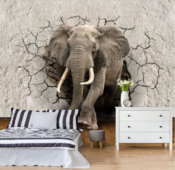 Elefant izbucnind prin perete Fototapet Elefant izbucnind prin perete