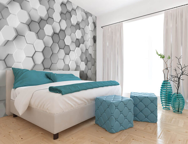 Model geometric hexagonal în scală de gri Fototapet Model geometric hexagonal în scală de gri