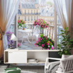 Fototapet Balcon parizian senin cu flori.