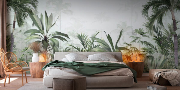Junglă tropicală luxuriantă în ceață Fototapet Junglă tropicală luxuriantă în ceață