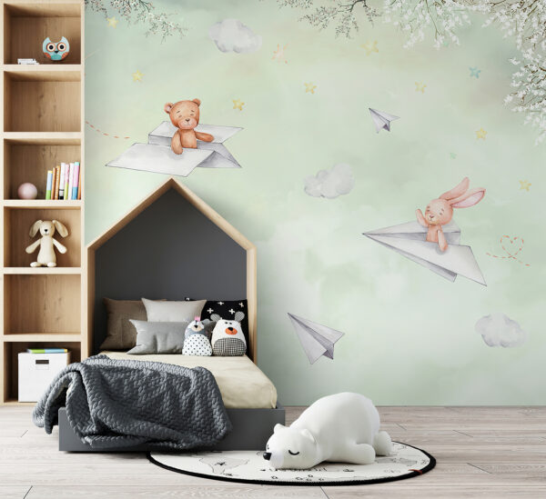 Animale care zboară avioane de hârtie visător Fototapet Animale care zboară avioane de hârtie visător