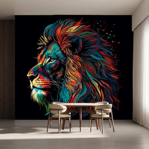 Leu colorat cu coamă lungă Fototapet Leu colorat cu coamă lungă
