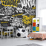 Fototapet Graffiti galben pe un fundal negru