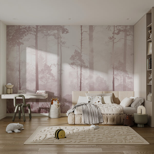 Fototapet Pădure cețoasă cu copaci înalți