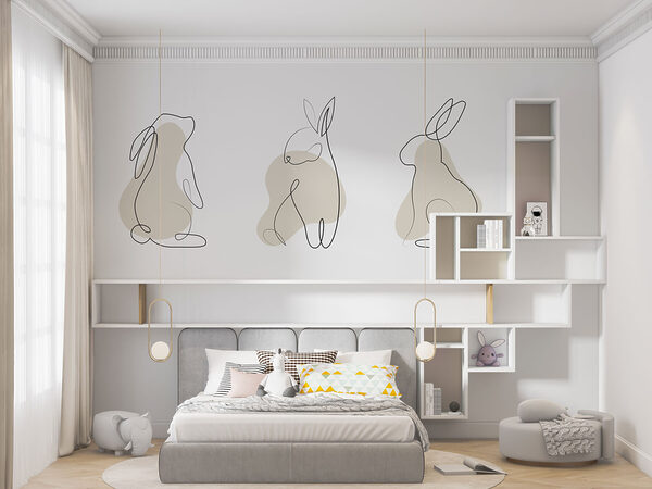 Desen liniar al unui iepure Fototapet Desen liniar al unui iepure