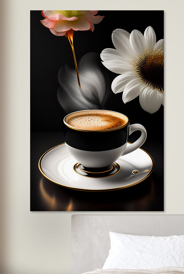 Aroma florală se învârte deasupra espresso-ului Tablouri Aroma florală se învârte deasupra espresso-ului