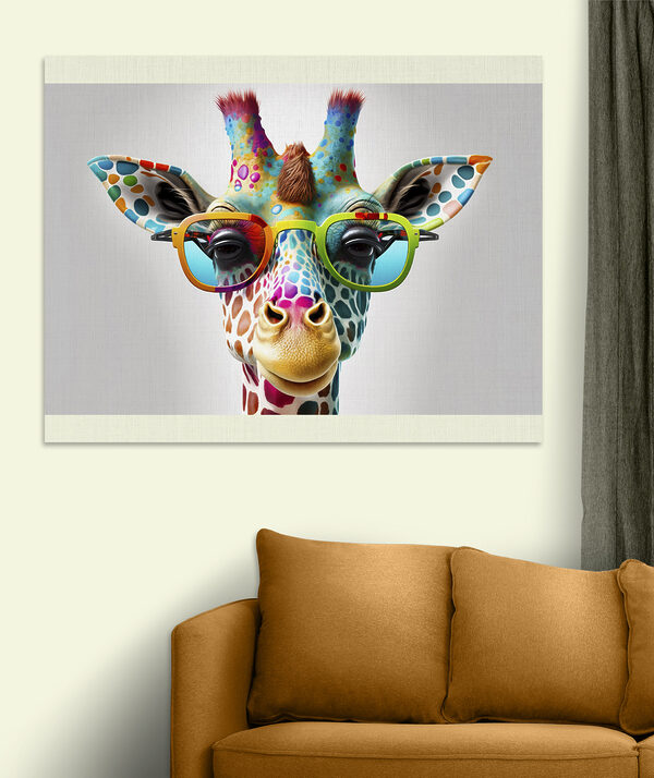 Girafă colorată cu ochelari de soare funky Tablouri Girafă colorată cu ochelari de soare funky