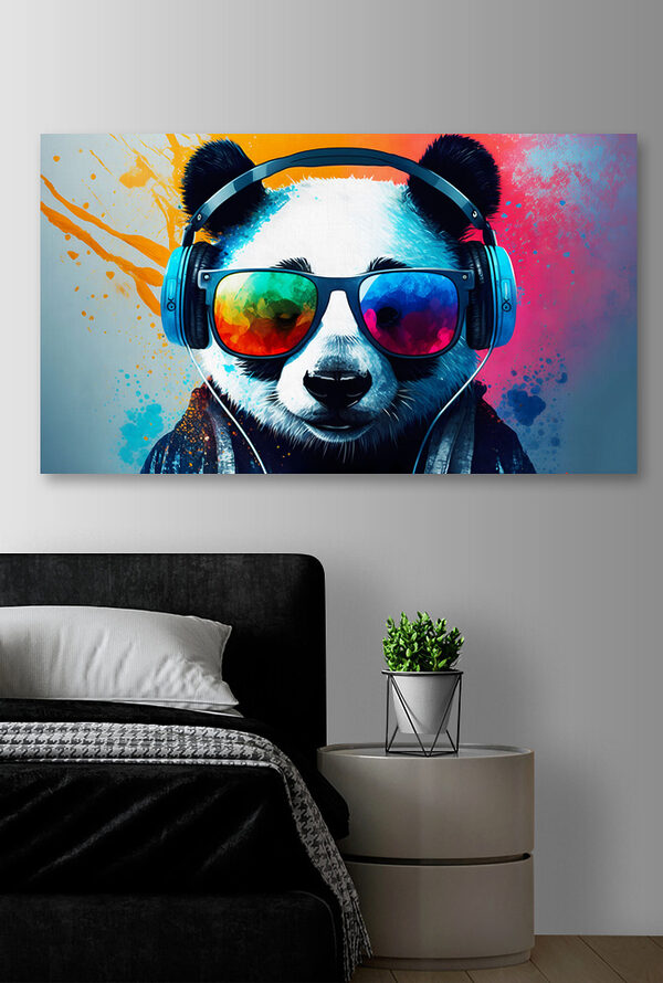 Panda care poartă căști și ochelari de soare Tablouri Panda care poartă căști și ochelari de soare