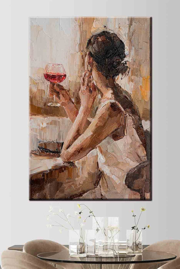 Tablouri Pictura unei femei care ține un pahar de vin (SKU: s34590) Tablouri Tablouri Pictura unei femei care ține un pahar de vin (SKU: s34590)