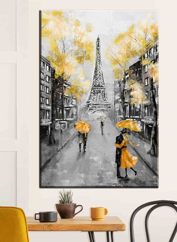 Străzile din Paris sub umbrele galbene Tablouri Străzile din Paris sub umbrele galbene