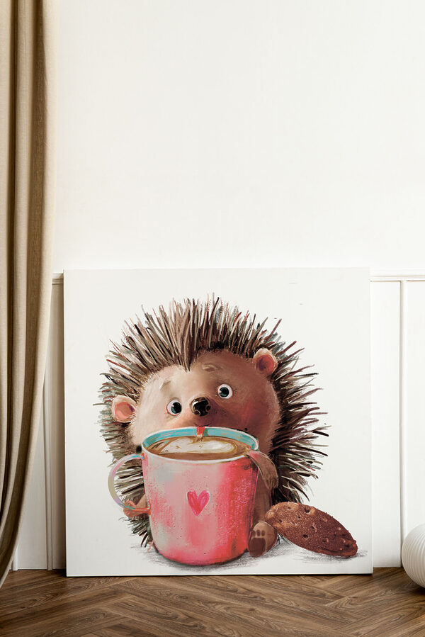 Ariciul se bucură de cafea cu prăjitură Tablouri Ariciul se bucură de cafea cu prăjitură