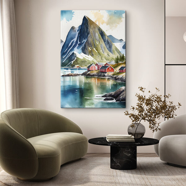 Clădire roșie și albă cu acoperiș negru Tablouri Clădire roșie și albă cu acoperiș negru