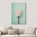 Tablouri Protea floare pe fundal albastru.