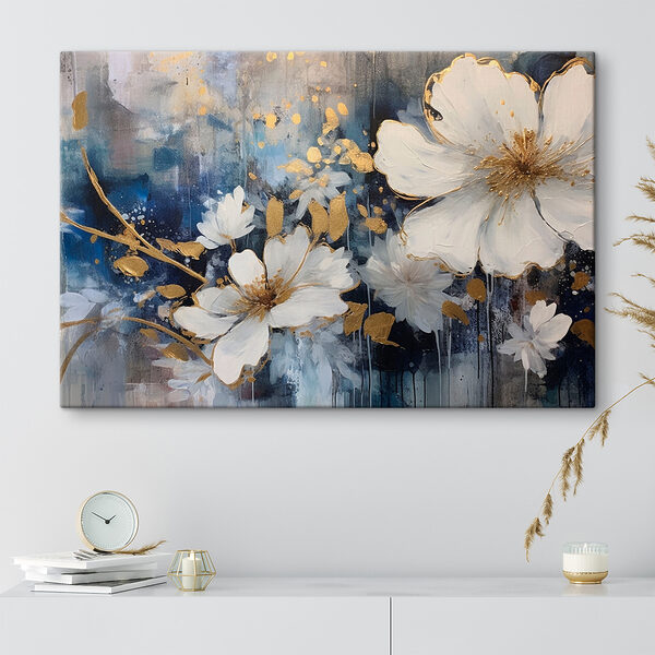 Eleganță florală în albastru și alb Tablouri Eleganță florală în albastru și alb