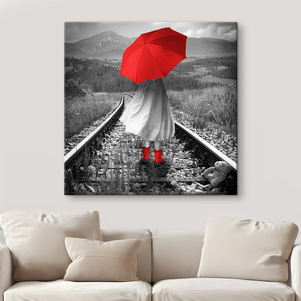 Persoană care ține o umbrelă roșie Tablouri Persoană care ține o umbrelă roșie