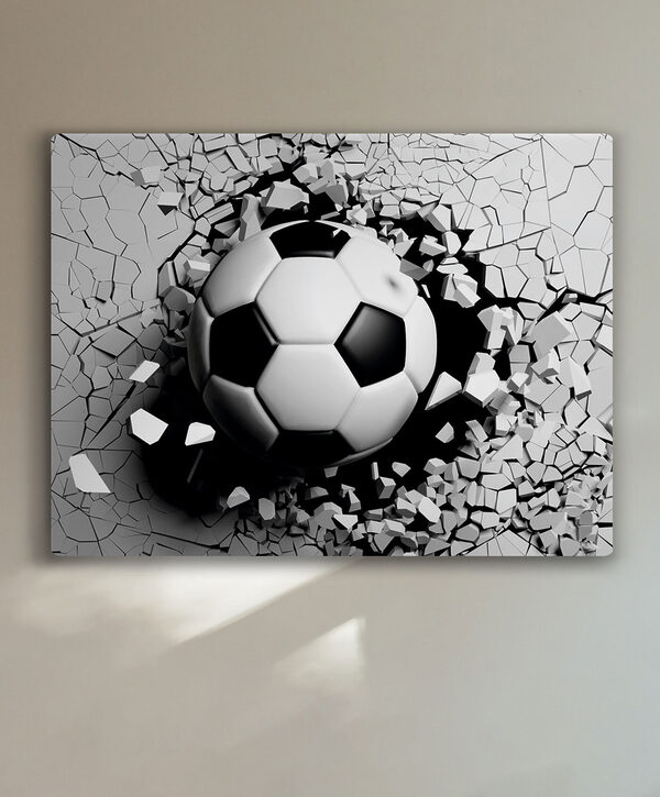 Minge de fotbal care trece printr-un perete Tablouri Minge de fotbal care trece printr-un perete