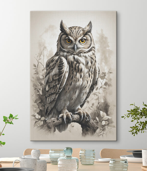 Bufniță regală cocoțată în pădure Tablouri Bufniță regală cocoțată în pădure