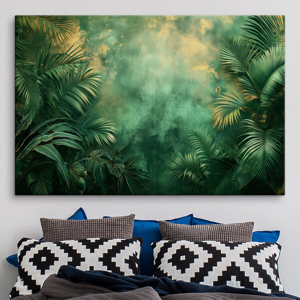Frunze tropicale luxuriante pe fundal pictat Tablouri Frunze tropicale luxuriante pe fundal pictat
