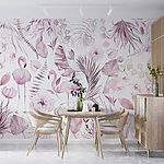 Fototapet Flamingo pastelate printre modele florale