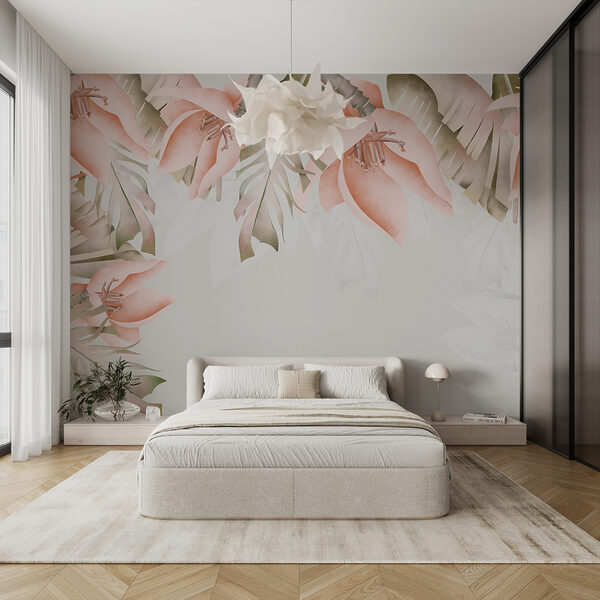 Bordură florală cu petale roz Fototapet Bordură florală cu petale roz