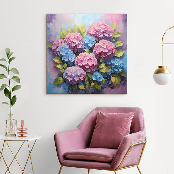 Pictura de flori de hortensie roz și albastru Tablouri Pictura de flori de hortensie roz și albastru