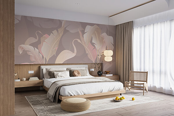 Fototapet Design elegant cu frunze și model de păsări