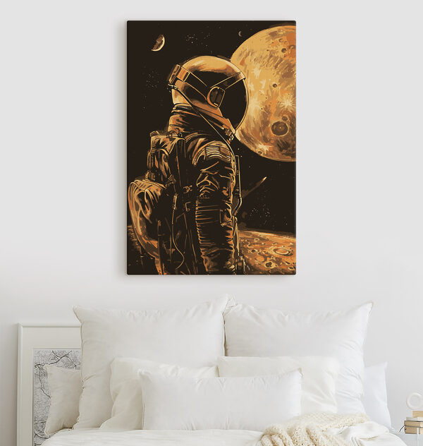 Un astronaut privește suprafața lunară Tablouri Un astronaut privește suprafața lunară