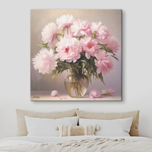 Buchet de bujori roz în vază Tablouri Buchet de bujori roz în vază