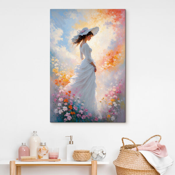 Femeie în rochie albă printre flori Tablouri Femeie în rochie albă printre flori